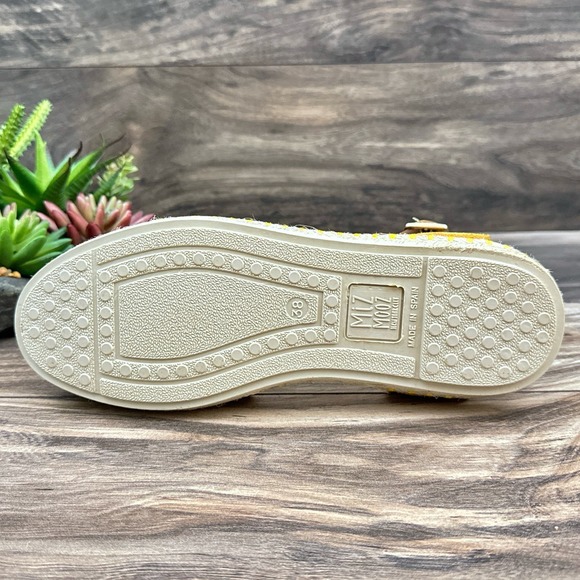 NIB Miz Mooz Cleo 38 7.5-8 Orchre Suede Ankle Strap Closed Toe Espadrille Sandal - Picture 9 of 12